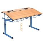 Schülertisch-2 Plätze, Aluflex, höhenverstellbar, mit neigbarer Tischplatte, PU-Kante, 130x60 cm BxT 